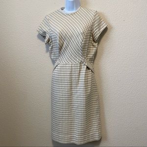 Houndstooth Dress Vintage by S Eisenberg - Cream and Tan 14